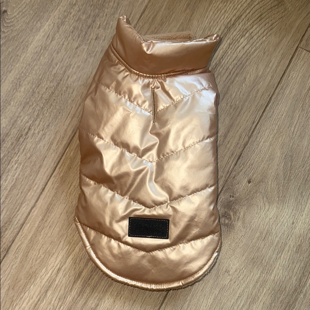 HEART TO TAIL Puppy Dog Rose Gold Metallic Pet Puffer Vest NWOT